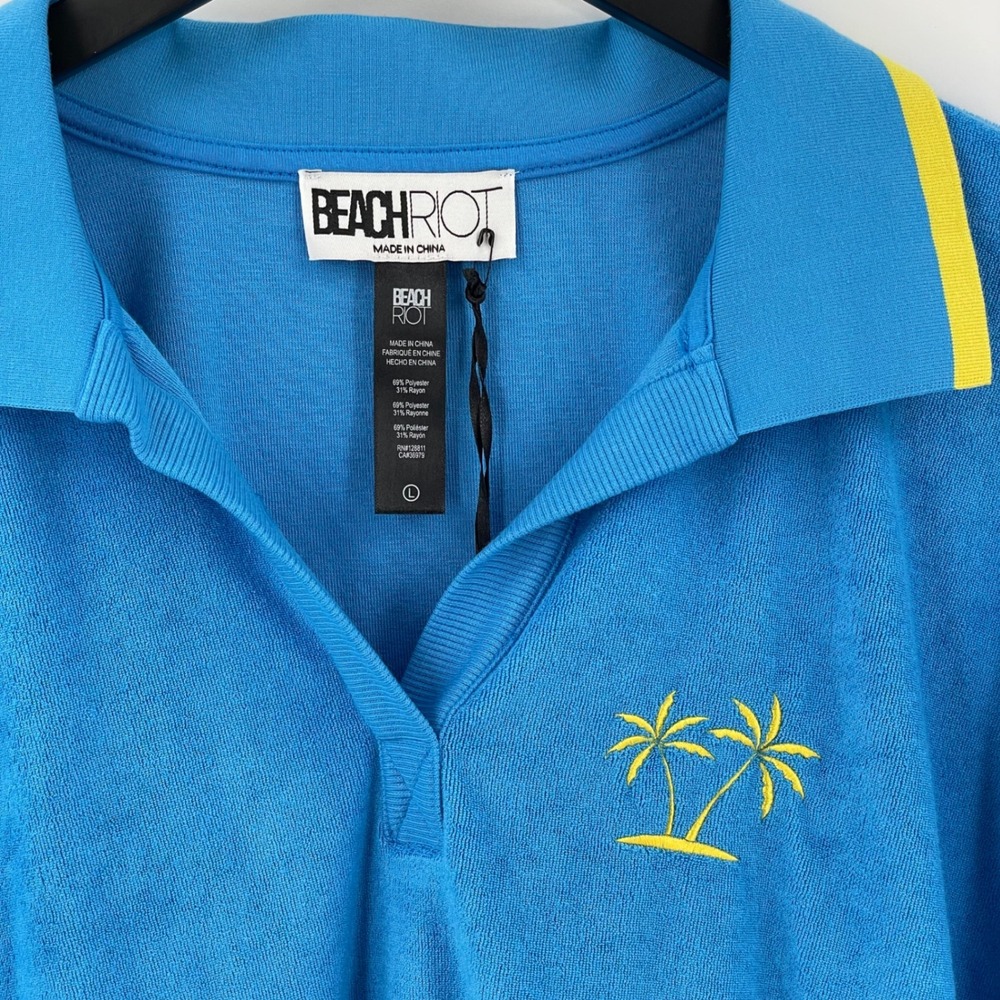 Beach Riot Martina Polo Top Caribbean Blue Terry Cloth Palm Tree Pullover L NWT - Picture 3 of 7
